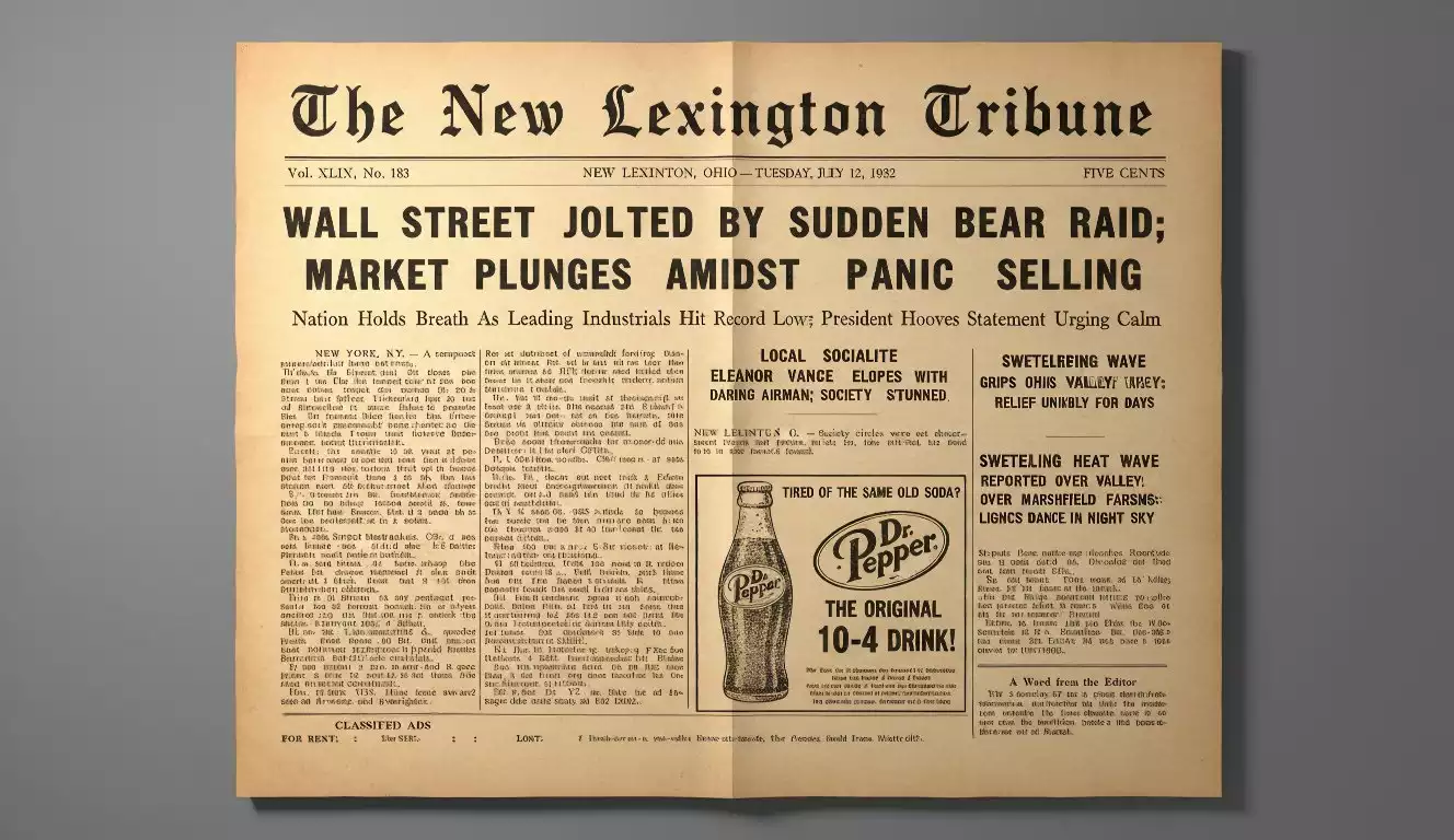 Nano Banana 2 generated Vintage Typography - Vintage newspaper front page, 1930s style with accurate text and classic ads